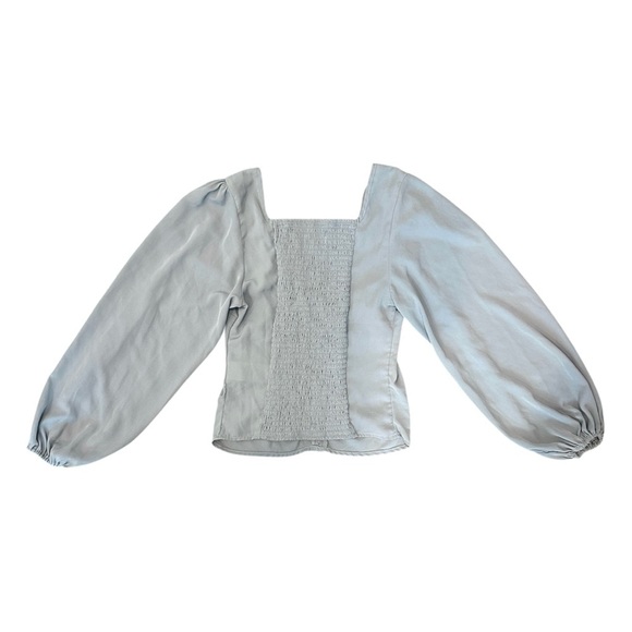 Abercrombie & Fitch Cinched Tie Front Balloon Sleeve Blouse Gray Women’s Small - Picture 3 of 5